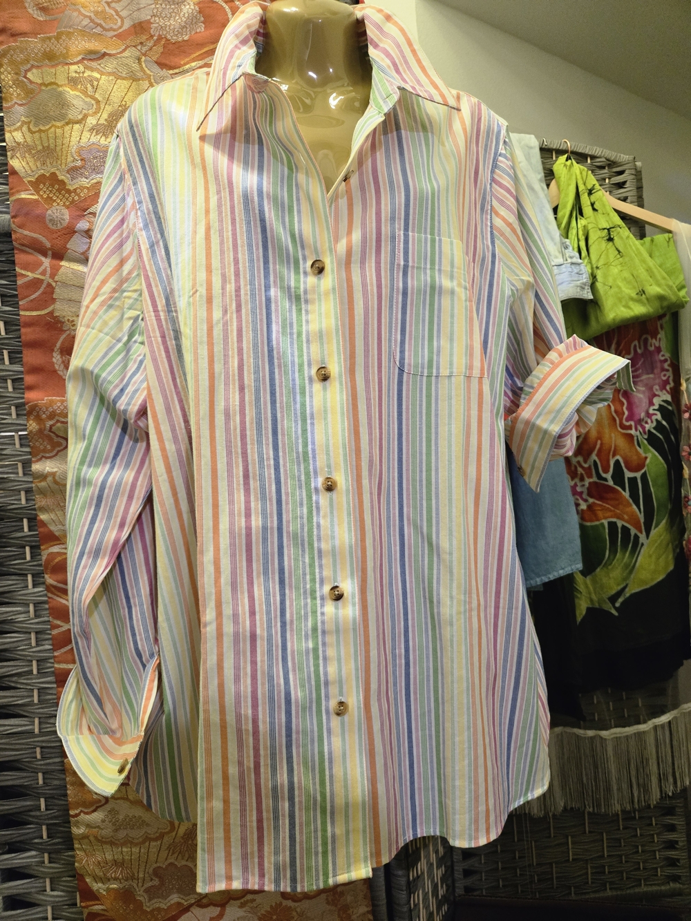 Blair Men's Rainbow Multi-Stripe Oversized Button-Down Shirt | 2XL